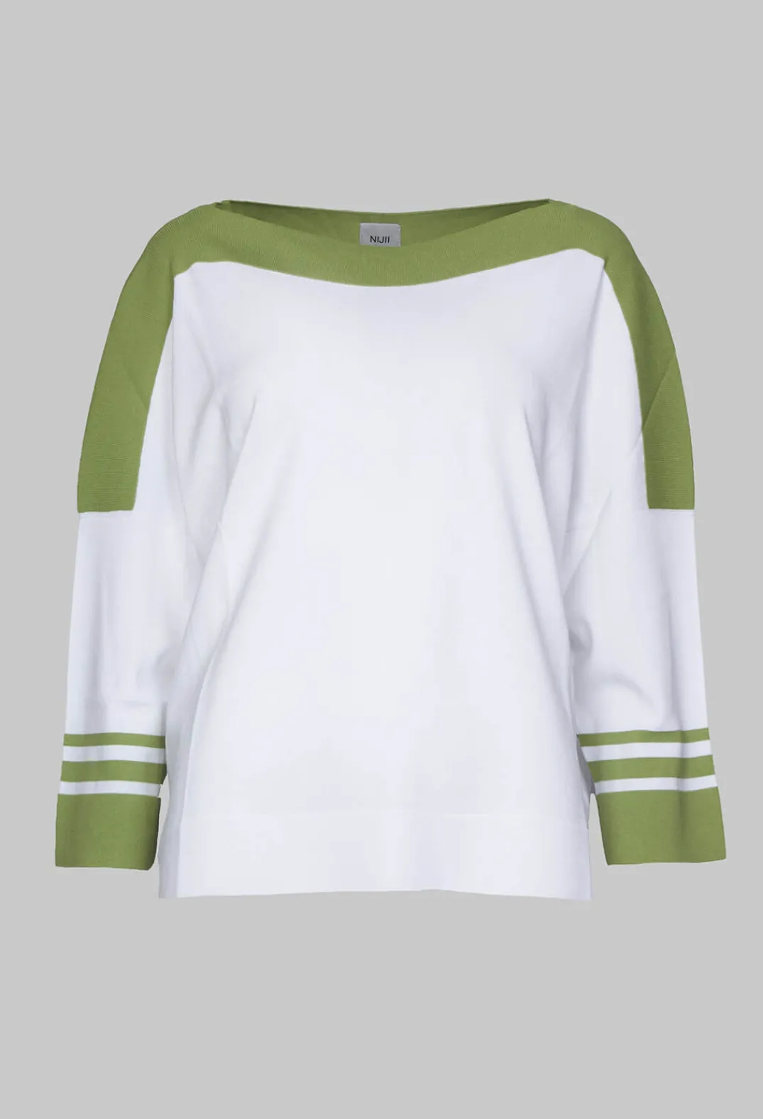 Nijii Jumpers^Jumper with Three Quarter Length Sleeves in White and Green