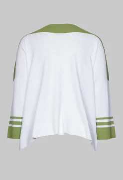 Nijii Jumpers^Jumper with Three Quarter Length Sleeves in White and Green
