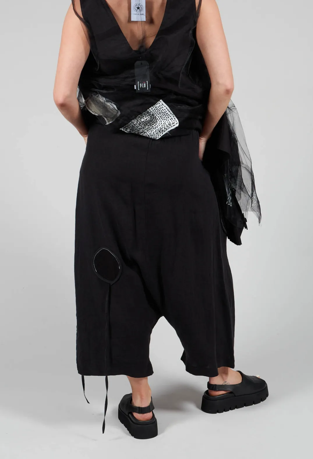 Bize Trousers^Keten Drop-Crotch Culottes in Black