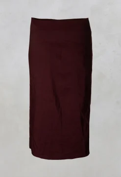 Crea Concept Skirts^Knee Length Skirt with Folded Waistband in Burgundy