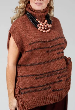 Maliparmi Coats^Knitted Cape in Ruggine Rust