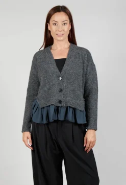 Mei Meij Cardigans^Knitted Cardigan with Frill Hem in Grey and Piomb