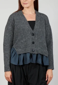 Mei Meij Cardigans^Knitted Cardigan with Frill Hem in Grey and Piomb