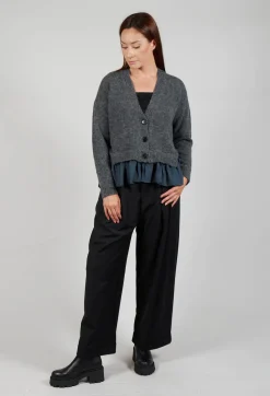 Mei Meij Cardigans^Knitted Cardigan with Frill Hem in Grey and Piomb
