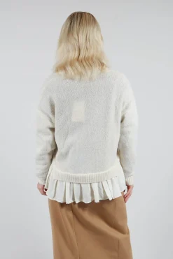 Mei Meij Cardigans^Knitted Cardigan with Frill Hem in White Wool