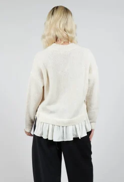 Mei Meij Cardigans^Knitted Cardigan with Frill Hem in White Wool