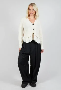 Mei Meij Cardigans^Knitted Cardigan with Frill Hem in White Wool