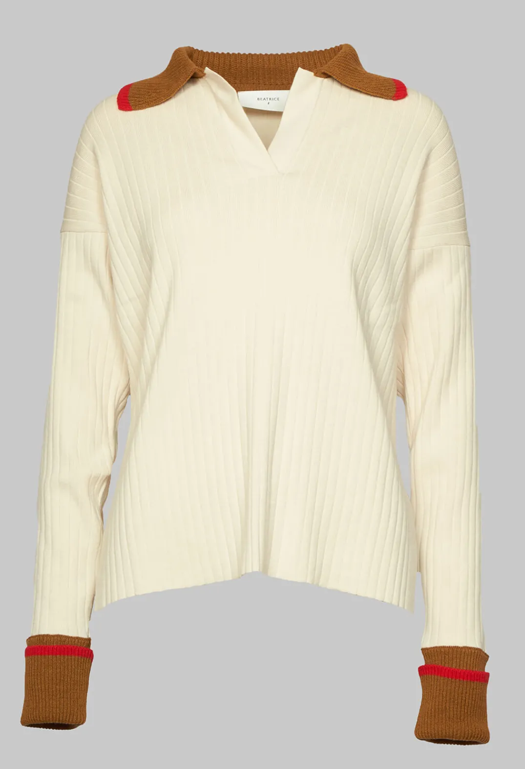 Beatrice B Jumpers^Knitted Collar V Neck Loose Fit Jumper in Biege