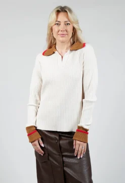 Beatrice B Jumpers^Knitted Collar V Neck Loose Fit Jumper in Biege