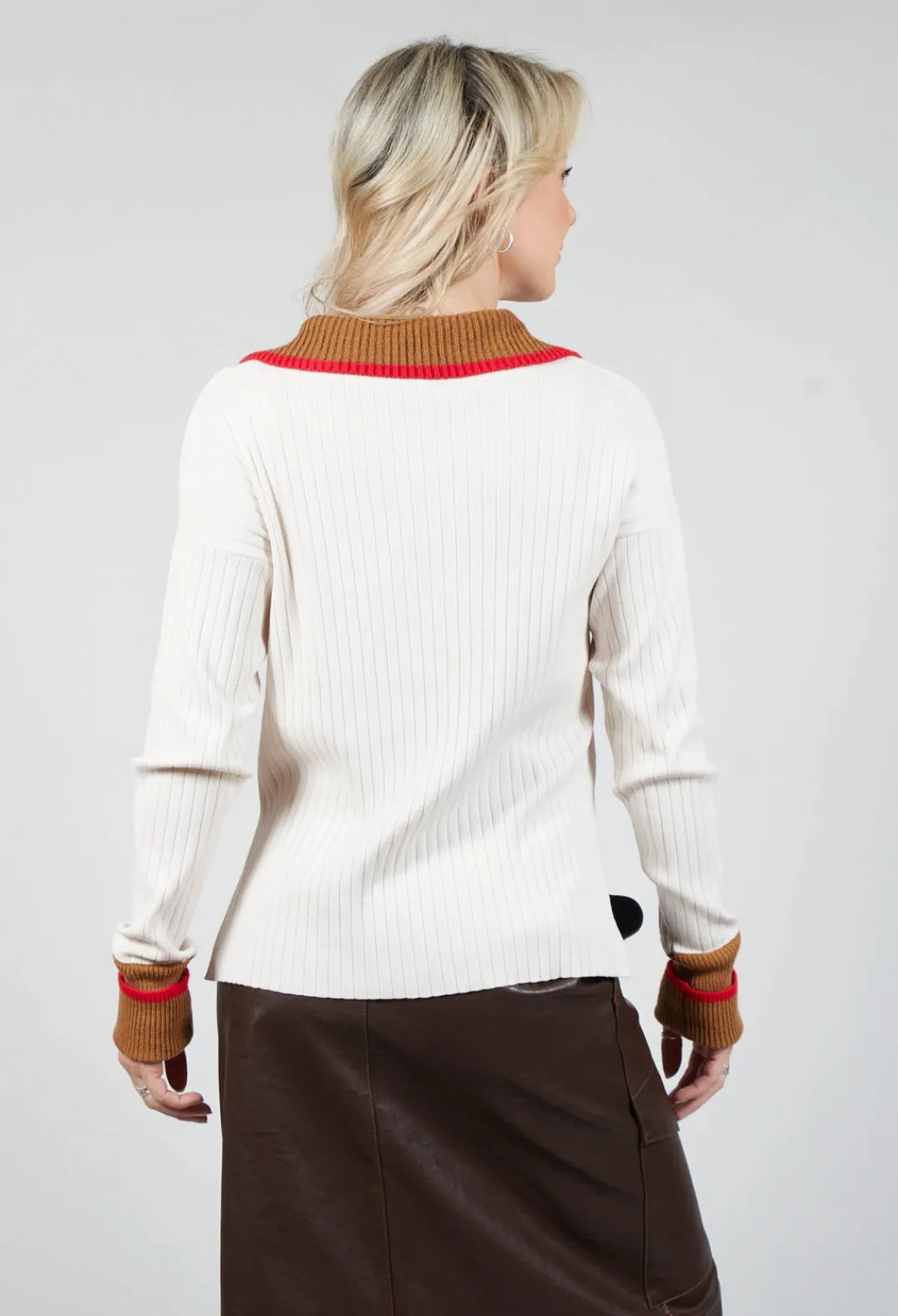Beatrice B Jumpers^Knitted Collar V Neck Loose Fit Jumper in Biege