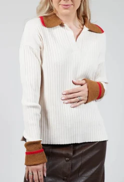 Beatrice B Jumpers^Knitted Collar V Neck Loose Fit Jumper in Biege