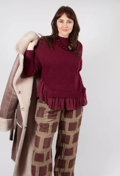 Mei Meij Jumpers^Knitted Jumper with Frill Hem in Rumba