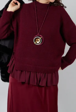 Mei Meij Jumpers^Knitted Jumper with Frill Hem in Rumba