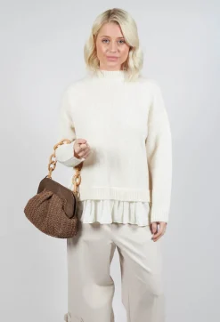 Mei Meij Jumpers^Knitted Jumper with Frill Hem in White Wool