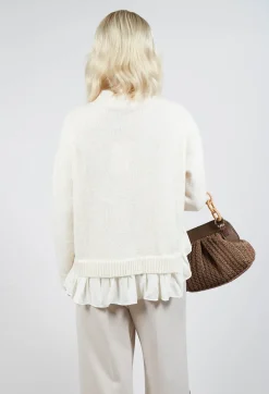 Mei Meij Jumpers^Knitted Jumper with Frill Hem in White Wool