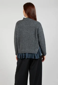 Mei Meij Jumpers^Knitted Jumper with Frill Hem in Grey and Piomb