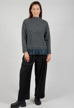 Mei Meij Jumpers^Knitted Jumper with Frill Hem in Grey and Piomb