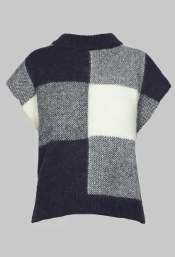 Collectors Club Jumpers^Knitted Vest Checked Jaquard in Navy