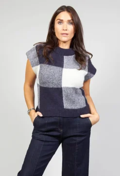 Collectors Club Jumpers^Knitted Vest Checked Jaquard in Navy