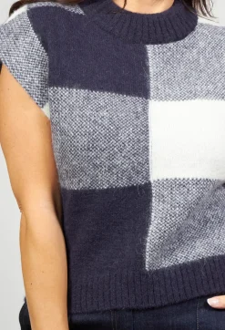 Collectors Club Jumpers^Knitted Vest Checked Jaquard in Navy