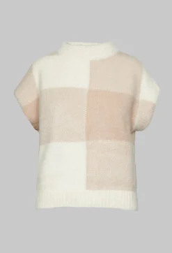 Collectors Club Jumpers^Knitted Vest Checked Jaquard in Beige