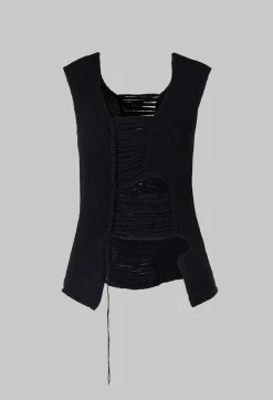 Isabel Benenato Tops^Knitted Vest with Ladder Feature in Black