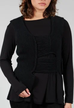 Isabel Benenato Tops^Knitted Vest with Ladder Feature in Black