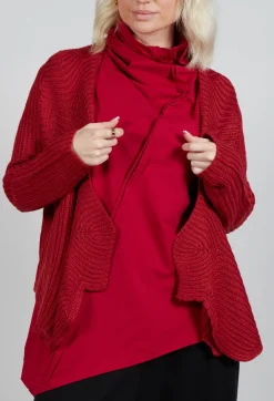 Moyuru Cardigans^Knitted Wave Cardigan in Red