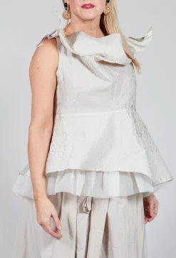 Bize Tops^Lace Cowl Neckline Top in Grey