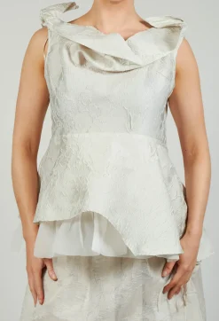 Bize Tops^Lace Cowl Neckline Top in Grey