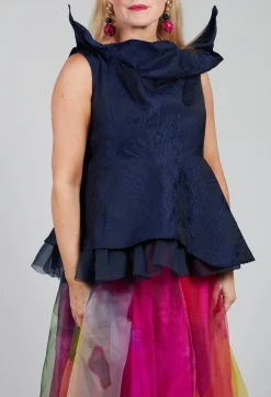 Bize Tops^Lace Cowl Neckline Top in Blue