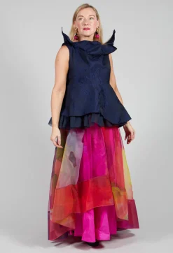 Bize Tops^Lace Cowl Neckline Top in Blue