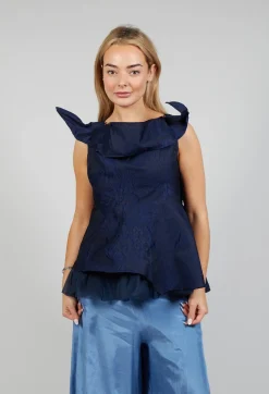 Bize Tops^Lace Cowl Neckline Top in Blue