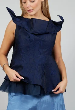 Bize Tops^Lace Cowl Neckline Top in Blue