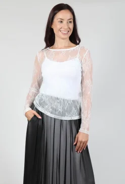 Sanctamuerte Tops^Lace Long Sleeve T-Shirt in Pizzo Panna