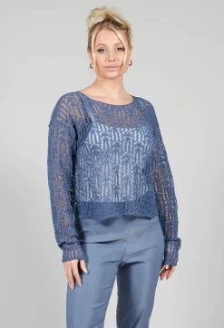 Sarah Pacini Jumpers^Lace Round-Neck Jumper in Steel Blue