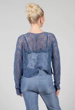 Sarah Pacini Jumpers^Lace Round-Neck Jumper in Steel Blue