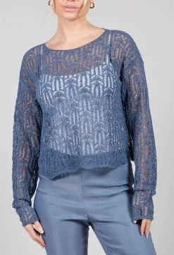 Sarah Pacini Jumpers^Lace Round-Neck Jumper in Steel Blue