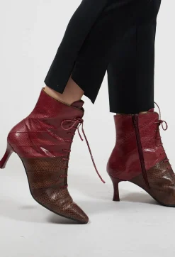 Maliparmi Heels|Boots^Lace Up Ankle Boot Heels in Marrone / Fuxia