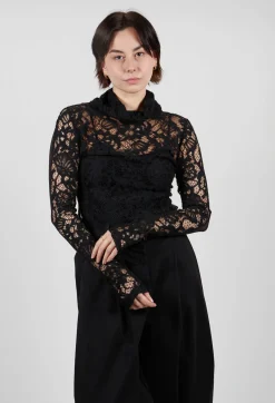Sanctamuerte Tops^Lady Bodysuit in Pizzo Macrame Cinigliato and Tulle Nero
