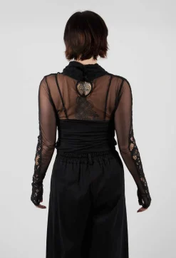 Sanctamuerte Tops^Lady Bodysuit in Pizzo Macrame Cinigliato and Tulle Nero