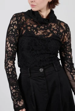 Sanctamuerte Tops^Lady Bodysuit in Pizzo Macrame Cinigliato and Tulle Nero