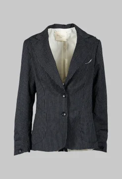 Marc Point Jackets^Lapel Blazer in Black Pinstripe