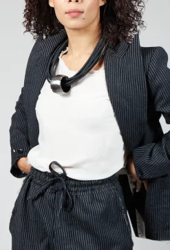 Marc Point Jackets^Lapel Blazer in Black Pinstripe