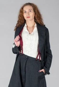 Marc Point Jackets^Lapel Blazer in Black Pinstripe