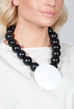Katerina Vassou Necklaces^Large Beaded Necklace with Black Pendant in Black