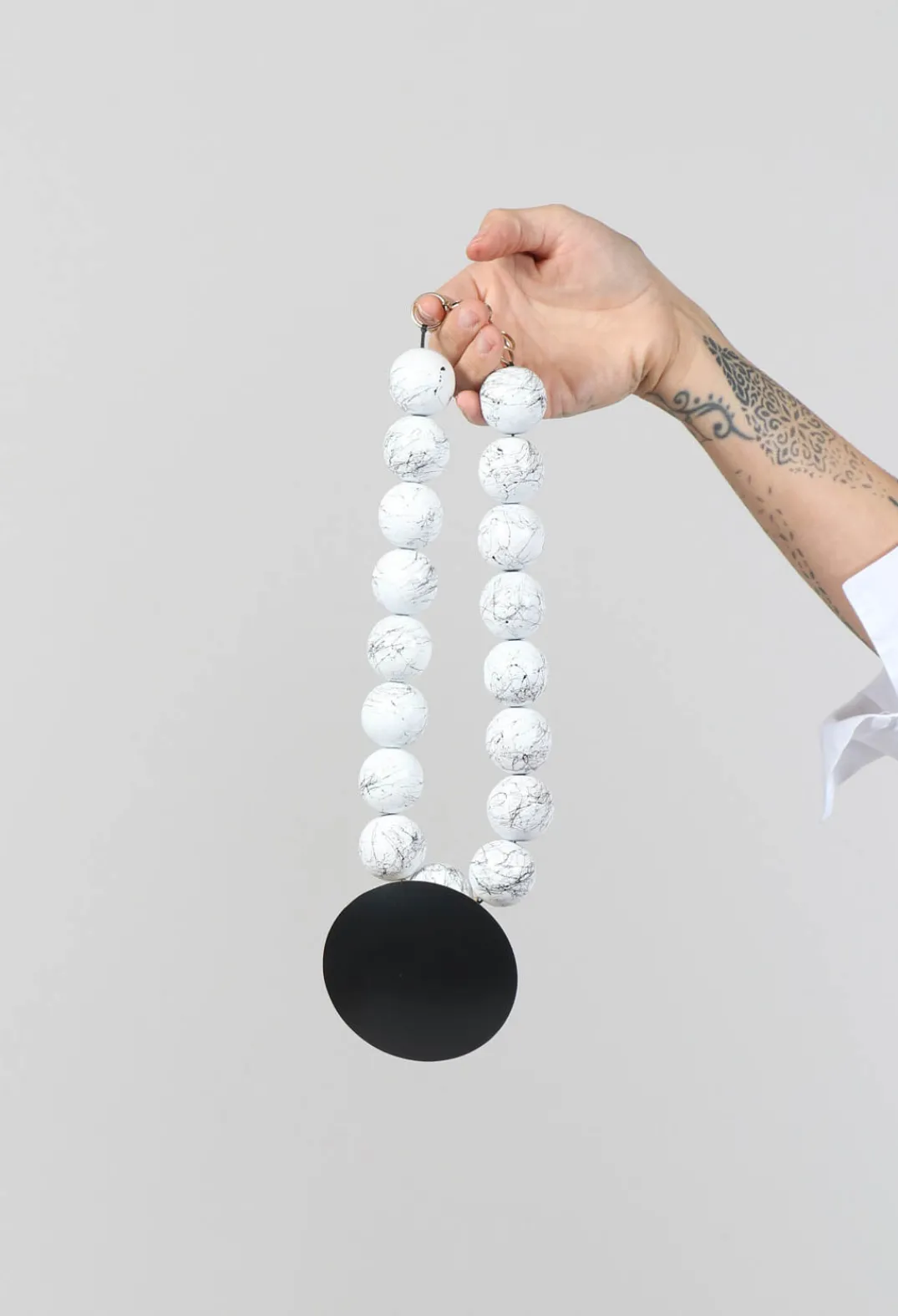Katerina Vassou Necklaces^Large Beaded Necklace with Black Pendant in White