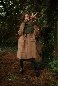 Album Di Famiglia Coats^Large Tartan Wool Coat in Cookie