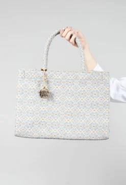 Anokhi Bags^Large Tote Bag with Flower Print in Steel Grey