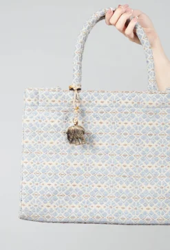 Anokhi Bags^Large Tote Bag with Flower Print in Steel Grey
